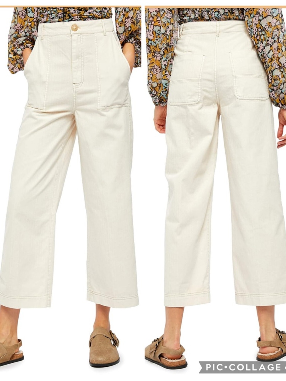 EUC Free People Ivory Sunday Skies Straight Leg Cropped Pants